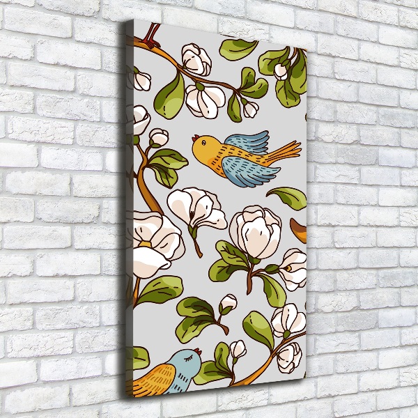 Verticaal schilderij op canvas Vogels en bloemen