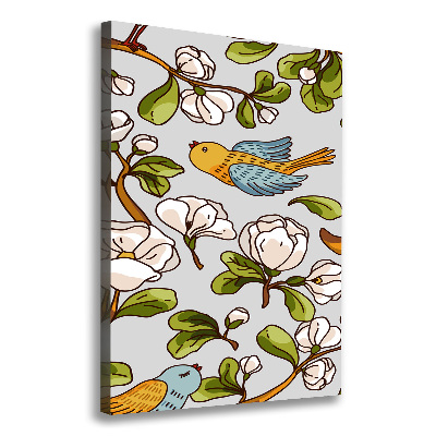 Verticaal schilderij op canvas Vogels en bloemen
