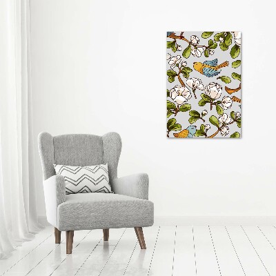 Verticaal schilderij op canvas Vogels en bloemen