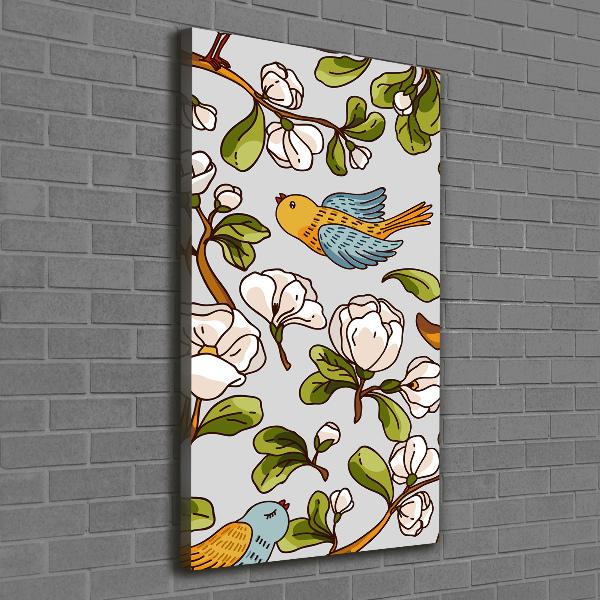 Verticaal schilderij op canvas Vogels en bloemen