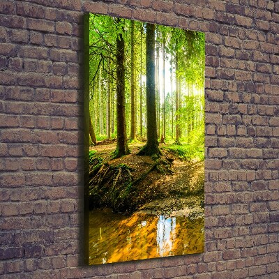 Verticaal schilderij op canvas De zon in het bos