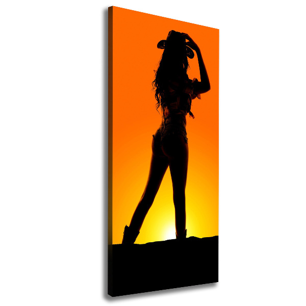 Verticale canvasfoto Silhouet van een cowgirl