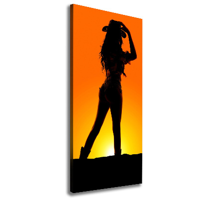 Verticale canvasfoto Silhouet van een cowgirl