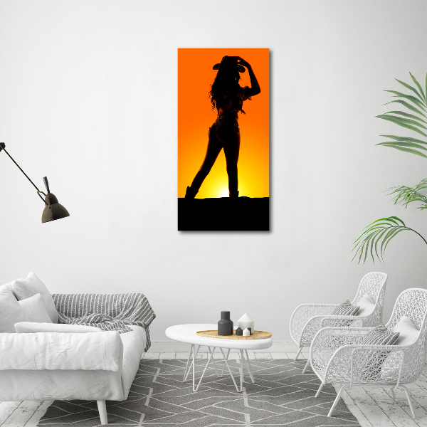 Verticale canvasfoto Silhouet van een cowgirl