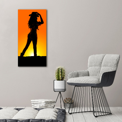 Verticale canvasfoto Silhouet van een cowgirl