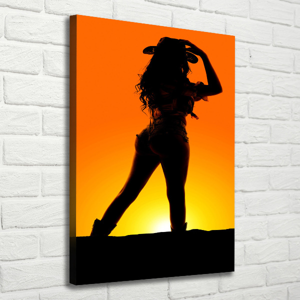 Verticale canvasfoto Silhouet van een cowgirl