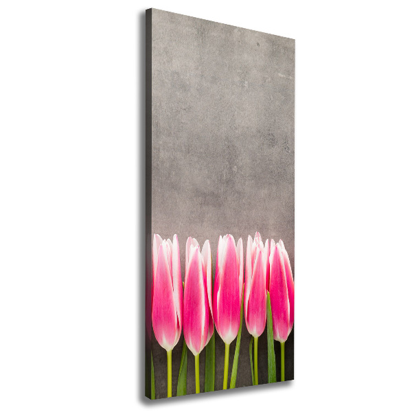 Verticaal canvasschilderij Roze tulpen