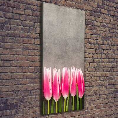 Verticaal canvasschilderij Roze tulpen