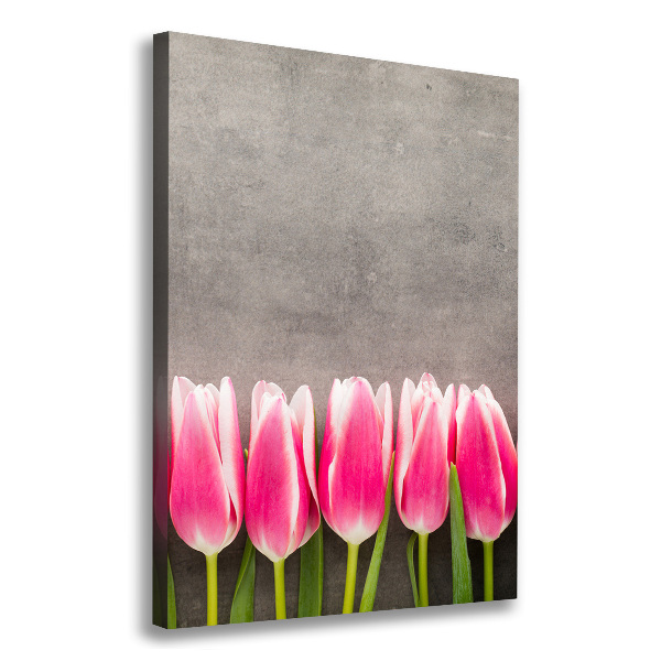 Verticaal canvasschilderij Roze tulpen