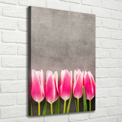 Verticaal canvasschilderij Roze tulpen