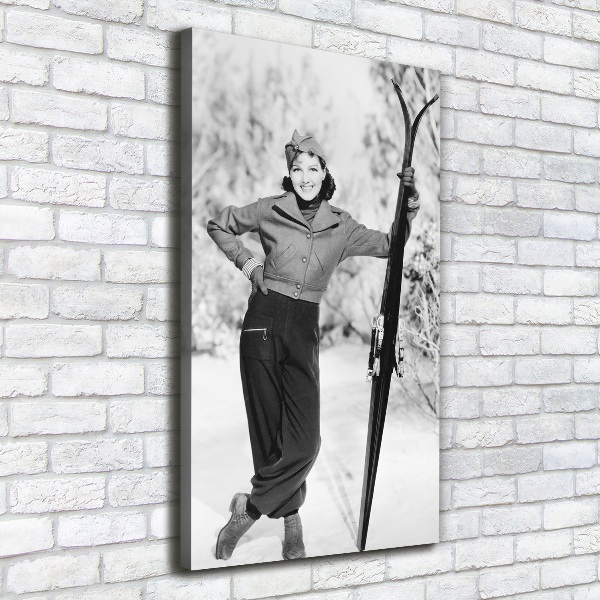 Verticale foto op canvas Vrouw met ski's
