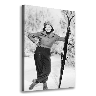 Verticale foto op canvas Vrouw met ski's