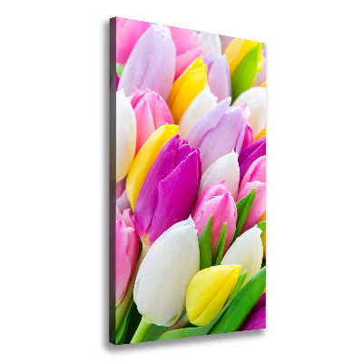 Verticaal schilderij op canvas Kleurrijke tulpen