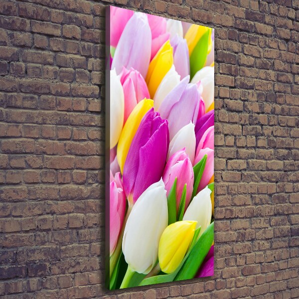 Verticaal schilderij op canvas Kleurrijke tulpen