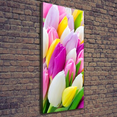 Verticaal schilderij op canvas Kleurrijke tulpen