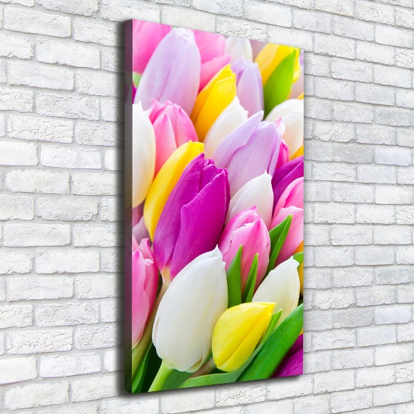 Verticaal schilderij op canvas Kleurrijke tulpen