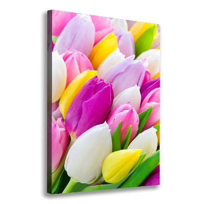 Verticaal schilderij op canvas Kleurrijke tulpen