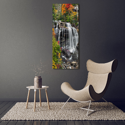 Verticaal schilderij op canvas Waterval in de herfst