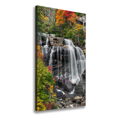 Verticaal schilderij op canvas Waterval in de herfst