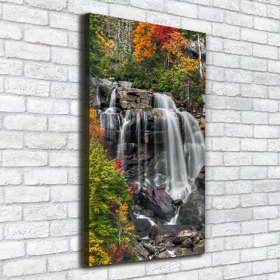 Verticaal schilderij op canvas Waterval in de herfst