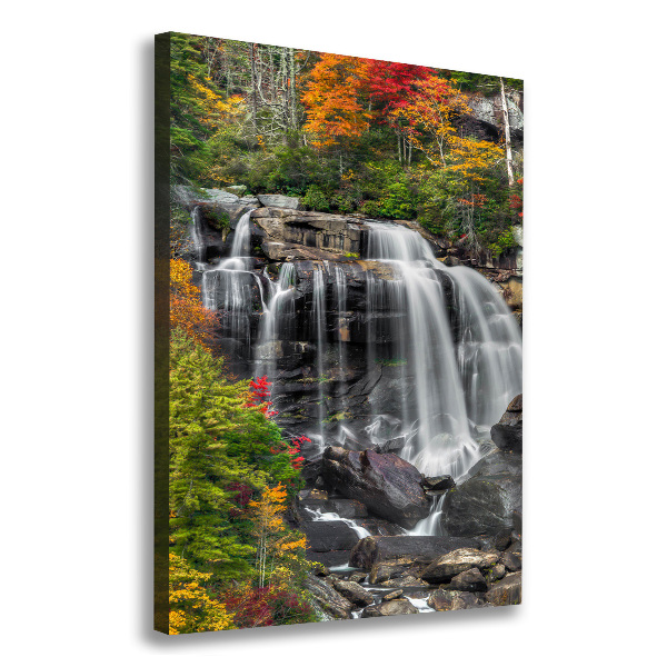 Verticaal schilderij op canvas Waterval in de herfst