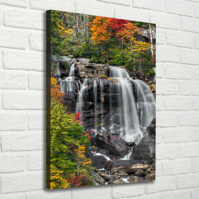 Verticaal schilderij op canvas Waterval in de herfst