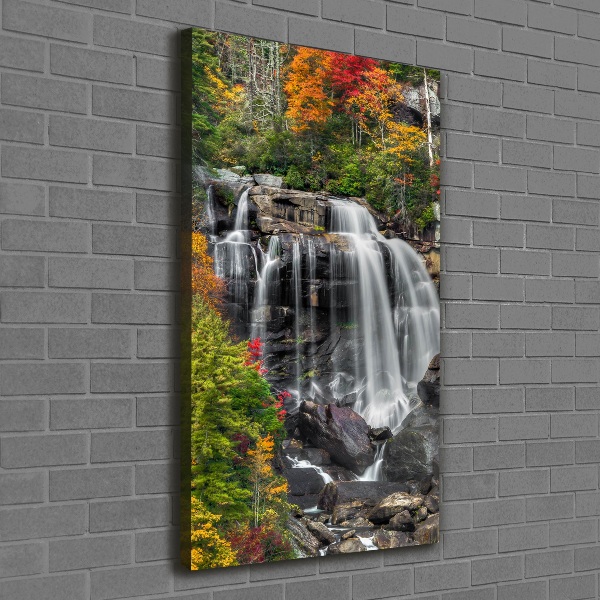 Verticaal schilderij op canvas Waterval in de herfst