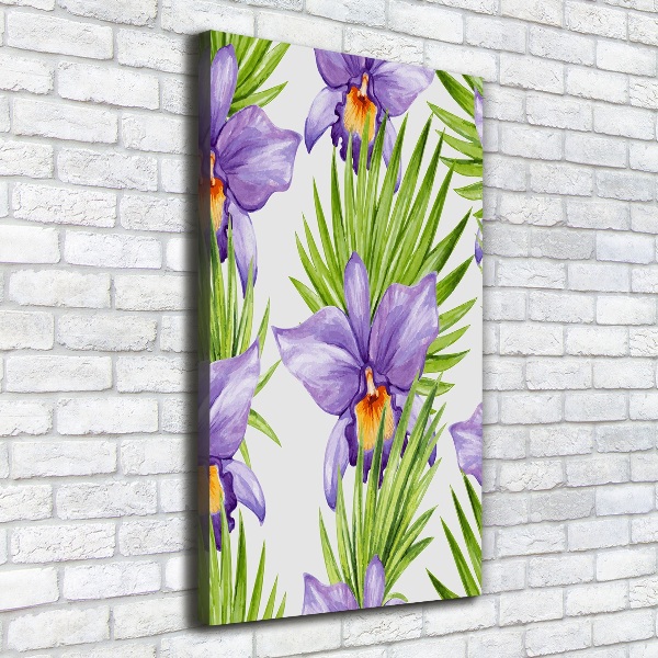 Verticaal schilderij op canvas Orchideeën en palmbomen