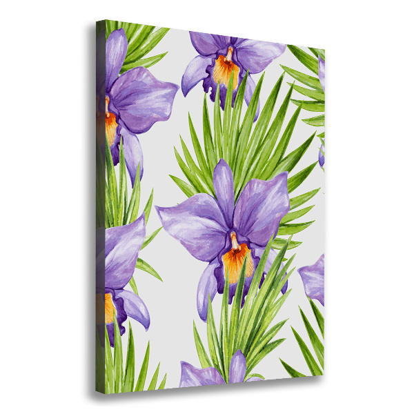 Verticaal schilderij op canvas Orchideeën en palmbomen