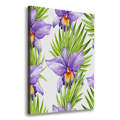 Verticaal schilderij op canvas Orchideeën en palmbomen
