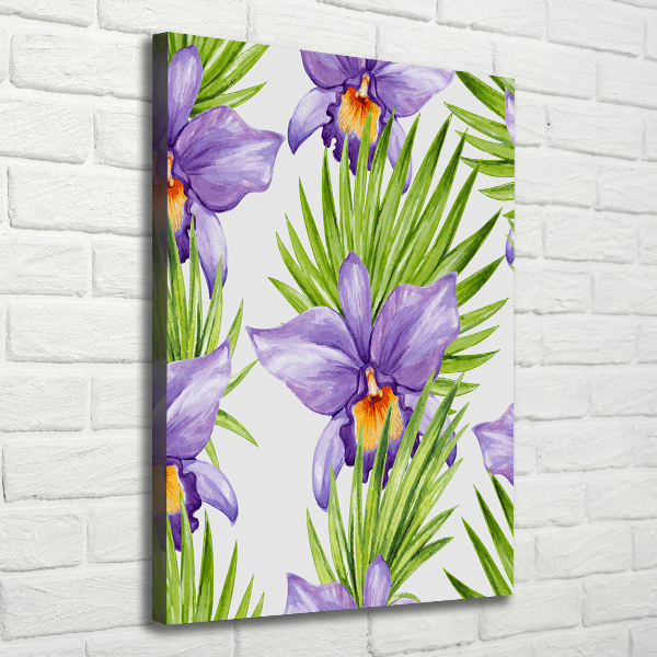 Verticaal schilderij op canvas Orchideeën en palmbomen