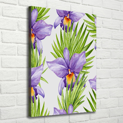 Verticaal schilderij op canvas Orchideeën en palmbomen