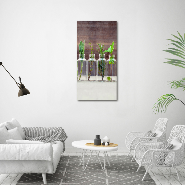 Verticaal schilderij op canvas Kruiden in potjes