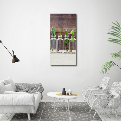 Verticaal schilderij op canvas Kruiden in potjes