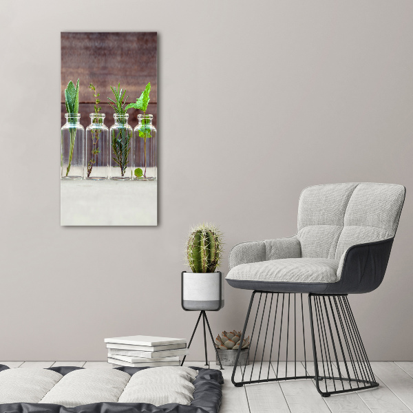 Verticaal schilderij op canvas Kruiden in potjes