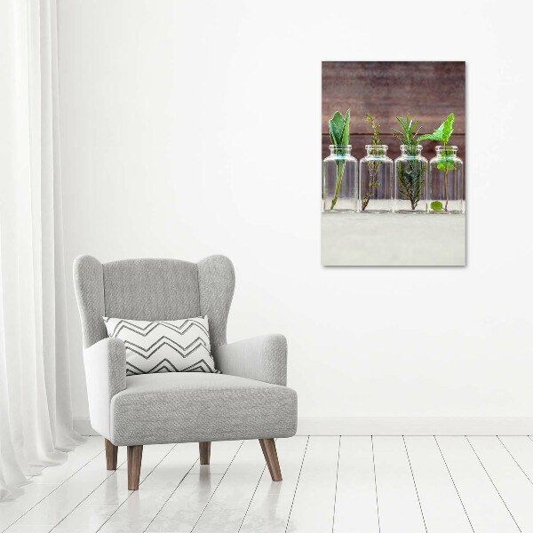 Verticaal schilderij op canvas Kruiden in potjes