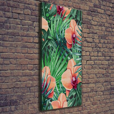 Verticaal schilderij op canvas Orchideeën en palmbomen
