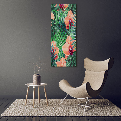 Verticaal schilderij op canvas Orchideeën en palmbomen