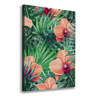 Verticaal schilderij op canvas Orchideeën en palmbomen