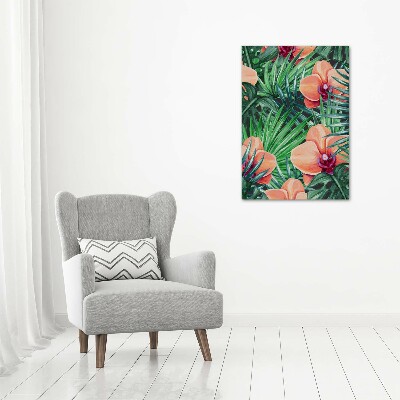 Verticaal schilderij op canvas Orchideeën en palmbomen