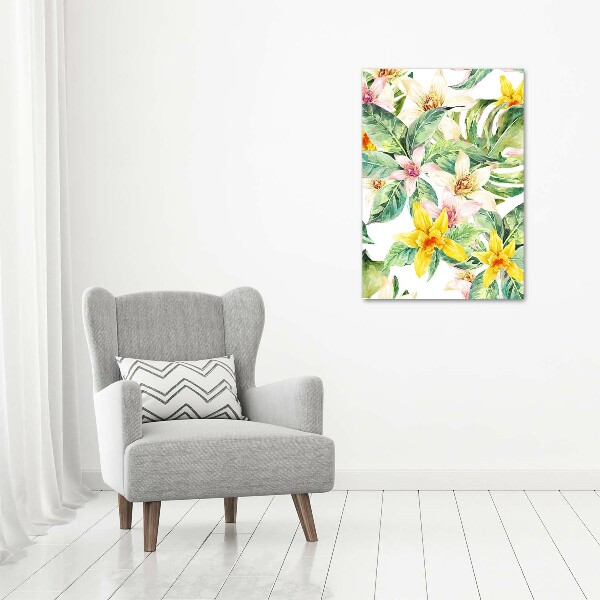 Verticaal schilderij op canvas Tropische bloemen
