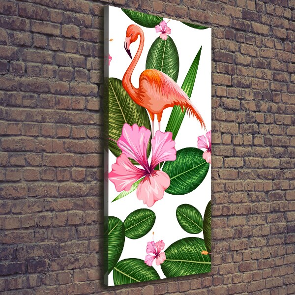 Verticaal schilderij op canvas Flamingo's en bloemen