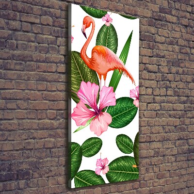 Verticaal schilderij op canvas Flamingo's en bloemen