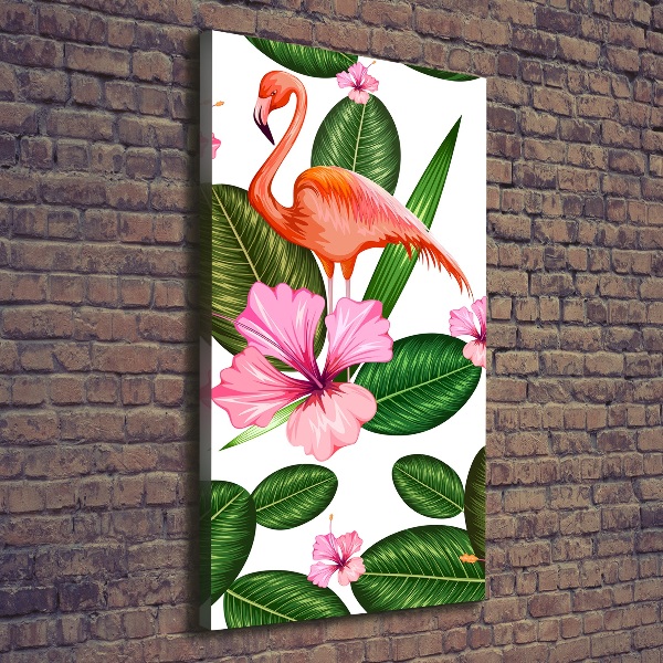 Verticaal schilderij op canvas Flamingo's en bloemen