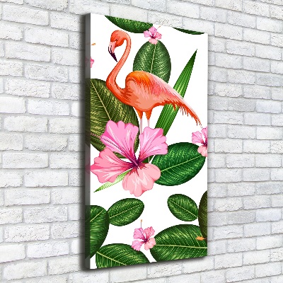 Verticaal schilderij op canvas Flamingo's en bloemen