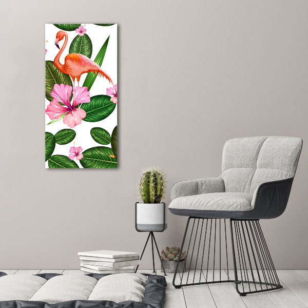Verticaal schilderij op canvas Flamingo's en bloemen