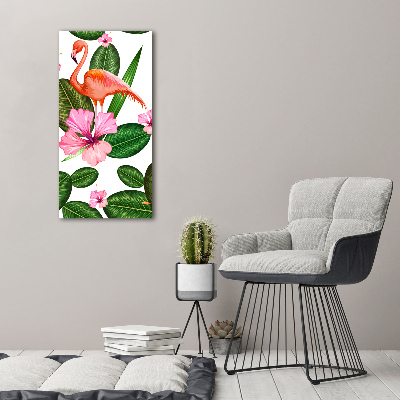 Verticaal schilderij op canvas Flamingo's en bloemen