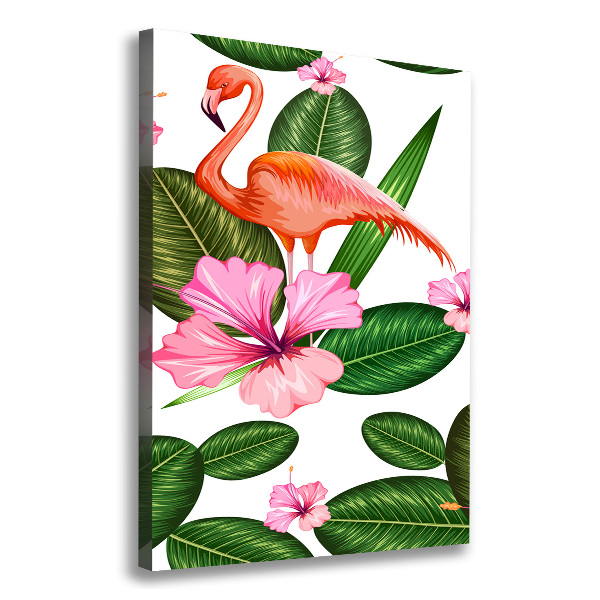 Verticaal schilderij op canvas Flamingo's en bloemen