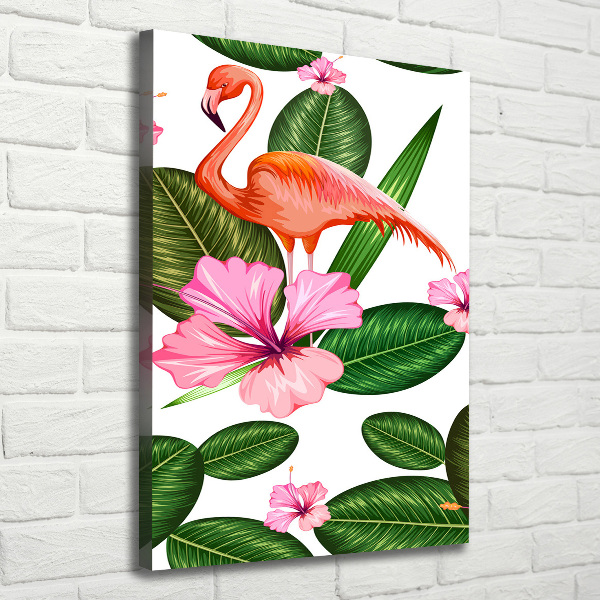 Verticaal schilderij op canvas Flamingo's en bloemen