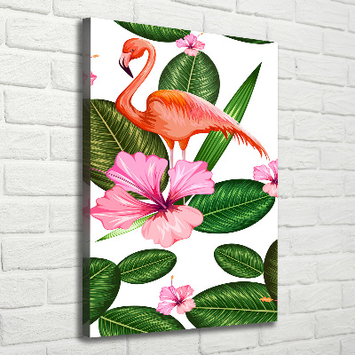 Verticaal schilderij op canvas Flamingo's en bloemen